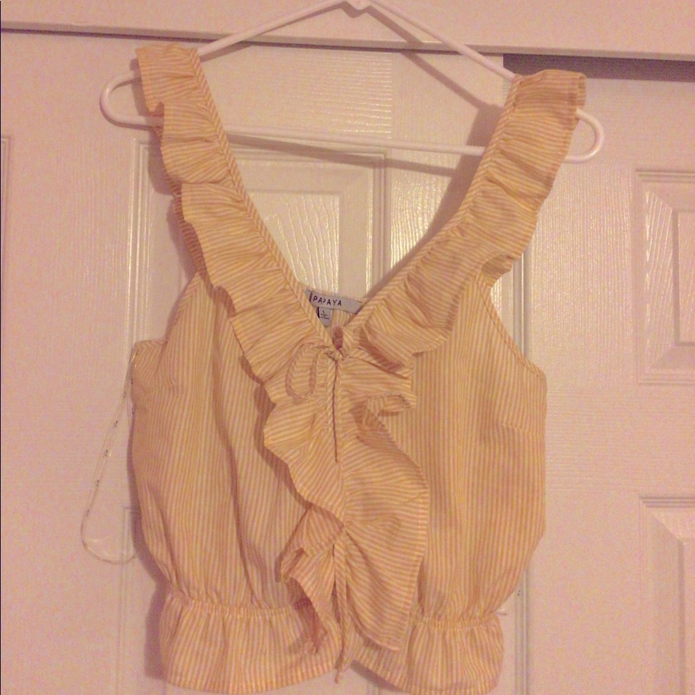 White& Yellow striped crop top